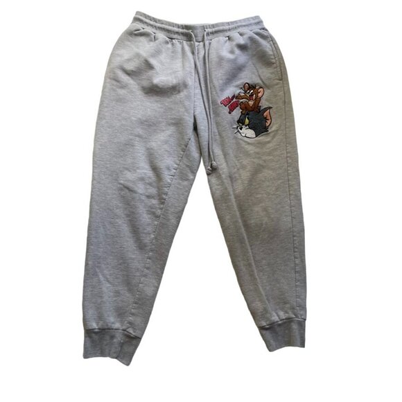 Womens Tom and Jerry Sweat Pants Gray Embroidered Characters XL 15 17 u - Picture 2 of 11